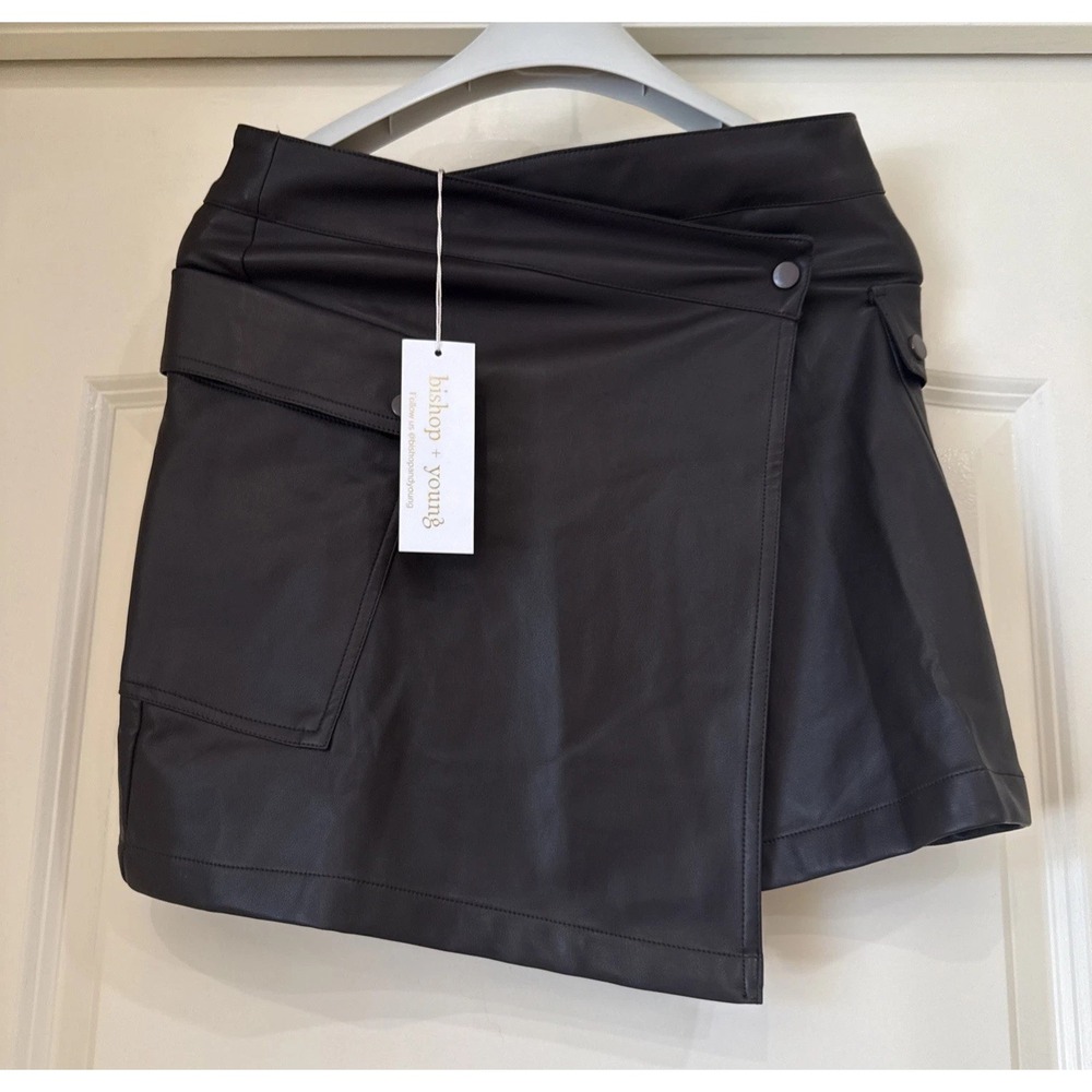 Bishop + Young Marisa Wrap Skirt Chocolate Brown Vegan Leather‎ Mini XS NWT